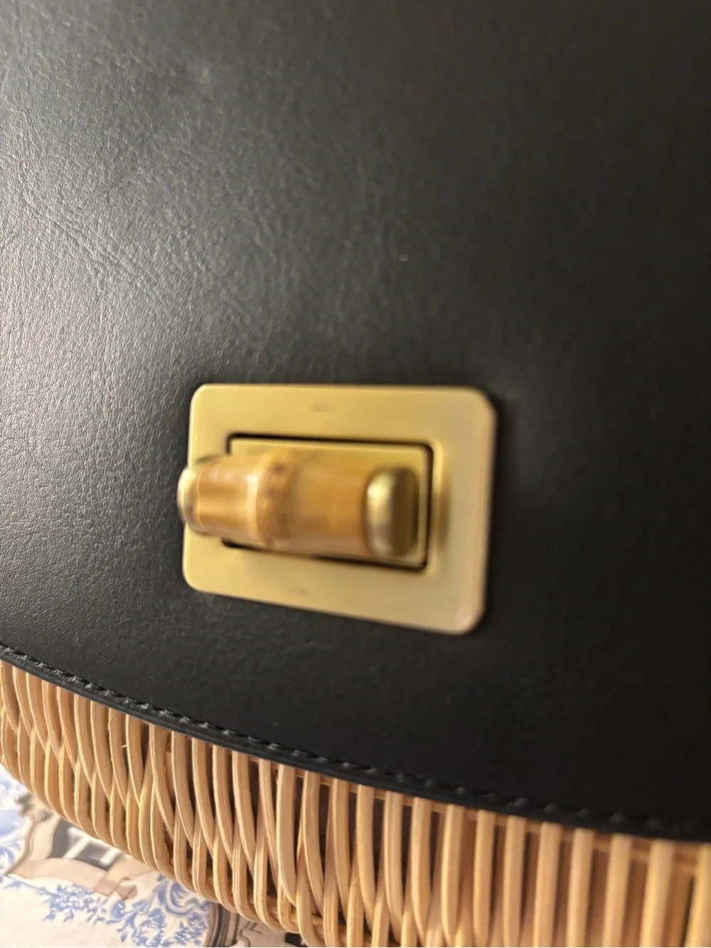 Talbots Rattan Wicker & Leather Black and Natural Bamboo Top-Handle Women’s Bag - Picture 6 of 16